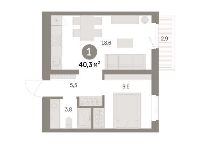 40.00 м² | 6 - 9 эт.