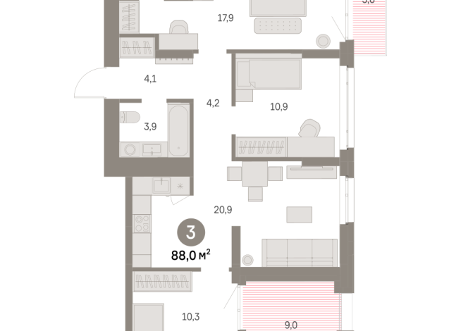 87.00 м² | 4 - 16 эт.