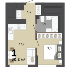30.20 м² | 15 - 15 эт. 00