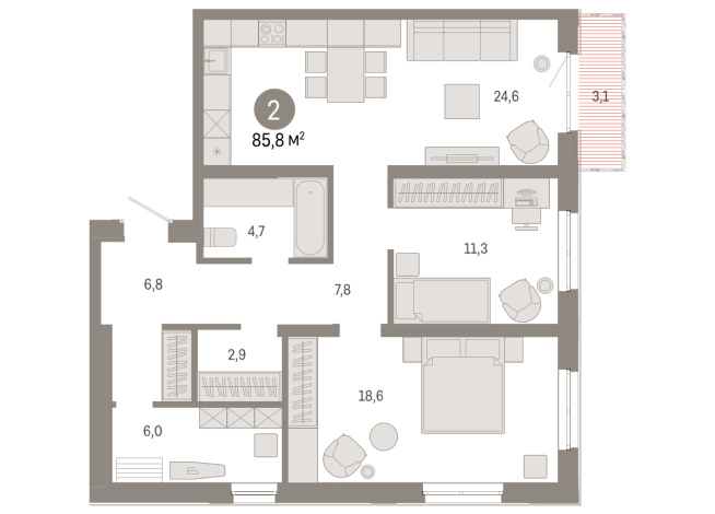 85.00 м² | 15 - 17 эт.