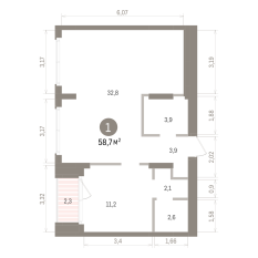 58.00 м² | 2 - 16 эт. 00