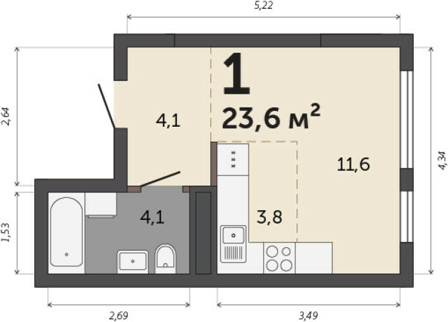 23.60 м² | 11 - 30 эт.