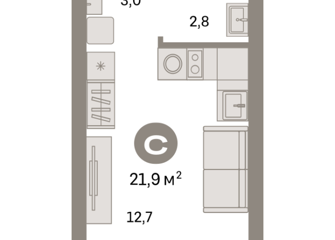 21.00 м² | 7 - 9 эт.