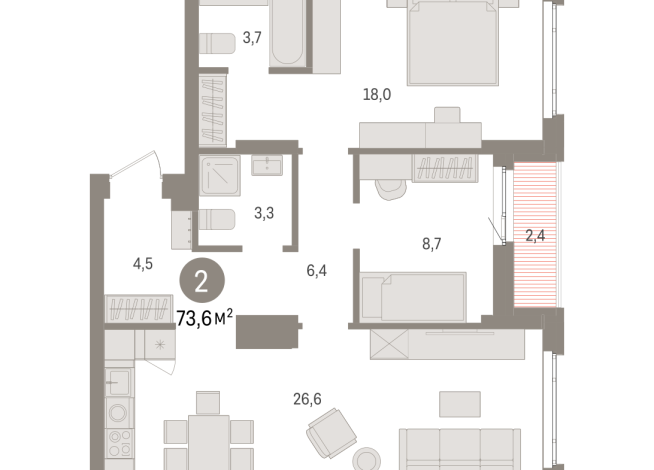 73.00 м² | 8 - 16 эт.