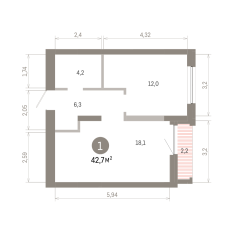 42.00 м² | 4 - 9 эт. 00
