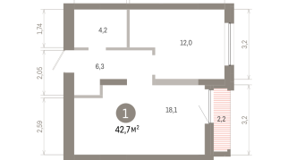 42.00 м² | 4 - 9 эт.