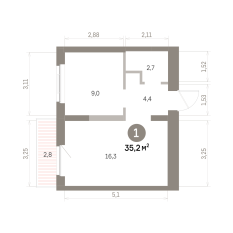 35.00 м² | 5 - 9 эт. 00