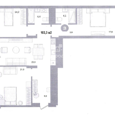 3-к квартира | 106.70 м² | 8 - 9 эт. 90