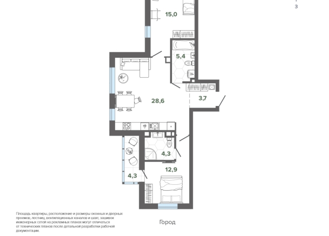 74.27 м² | 7 - 25 эт.