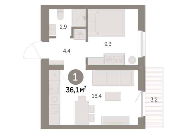 36.00 м² | 6 - 9 эт.
