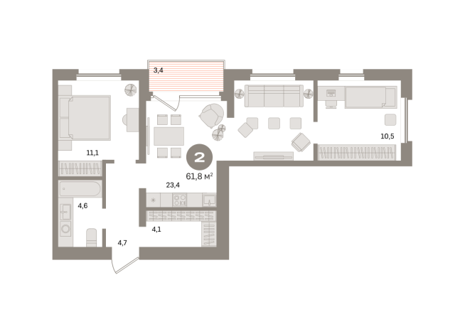 61.00 м² | 3 - 24 эт.