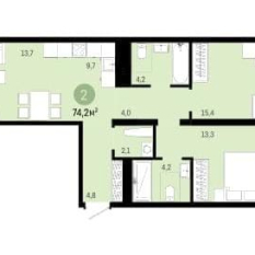 2-к квартира | 74.20 м² | 7 - 9 эт. 50