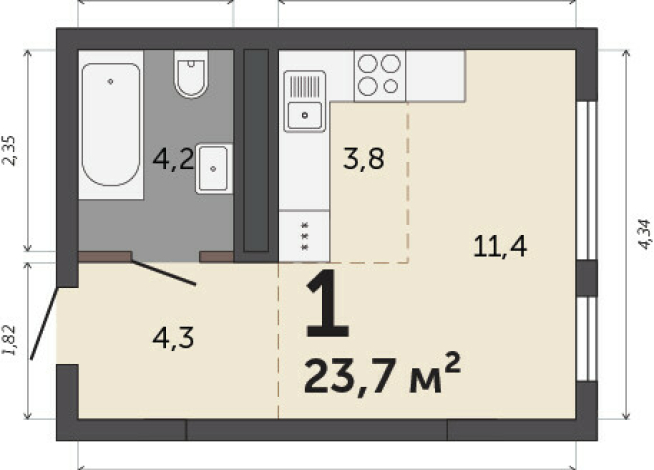 23.70 м² | 17 - 30 эт.