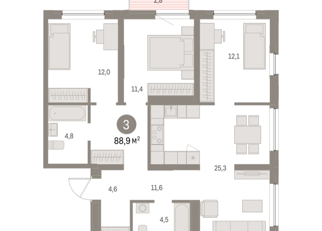 88.00 м² | 13 - 16 эт.