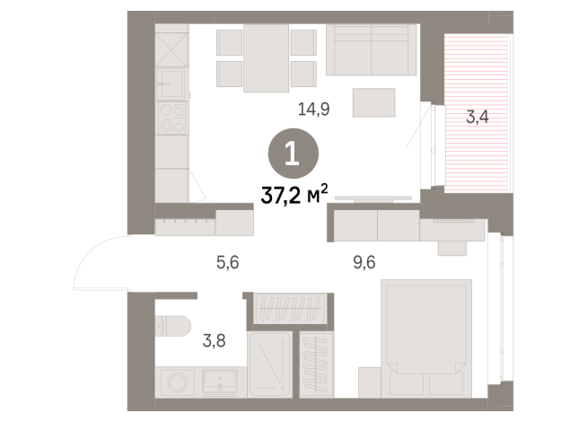 37.00 м² | 3 - 9 эт.