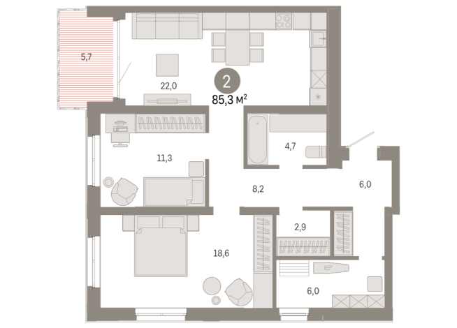 85.00 м² | 15 - 17 эт.