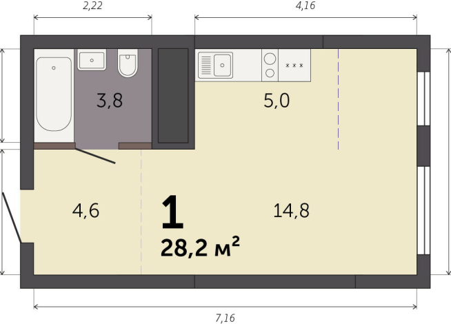 28.20 м² | 23 - 32 эт.