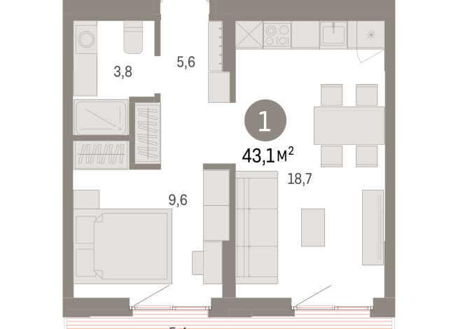 43.00 м² | 4 - 7 эт.