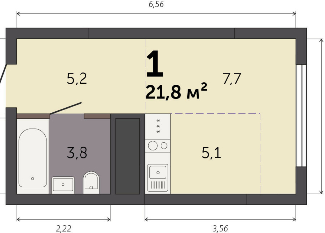 21.80 м² | 25 - 32 эт.