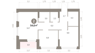 54.00 м² | 3 - 8 эт.
