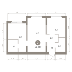 52.00 м² | 5 - 8 эт. 00
