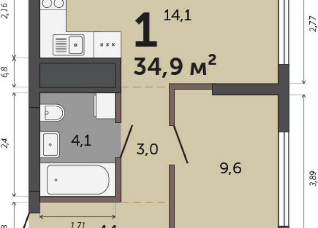 34.90 м² | 18 - 30 эт.