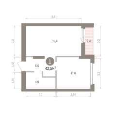 42.00 м² | 14 - 16 эт. 00