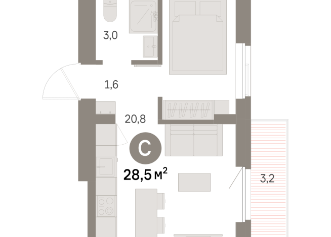 28.00 м² | 8 - 9 эт.