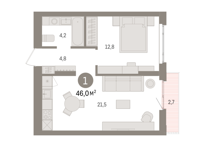 46.00 м² | 2 - 16 эт.