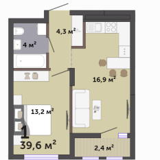 39.60 м² | 8 - 19 эт. 00