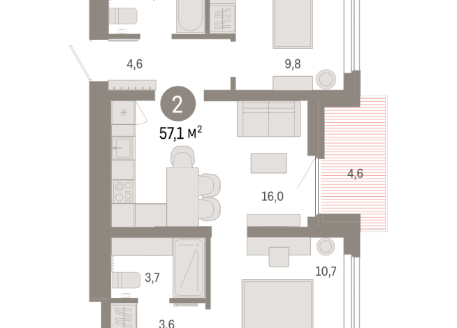 57.00 м² | 4 - 9 эт.