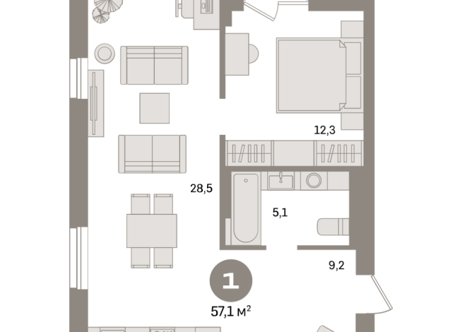 57.00 м² | 14 - 17 эт.