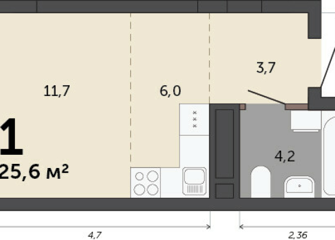 25.60 м² | 9 - 23 эт.