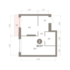 36.00 м² | 7 - 25 эт. 00