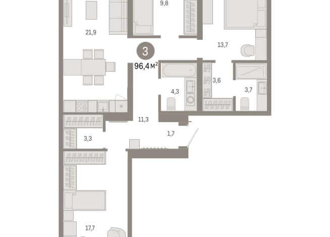 96.00 м² | 6 - 9 эт.