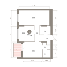 65.00 м² | 4 - 16 эт. 00