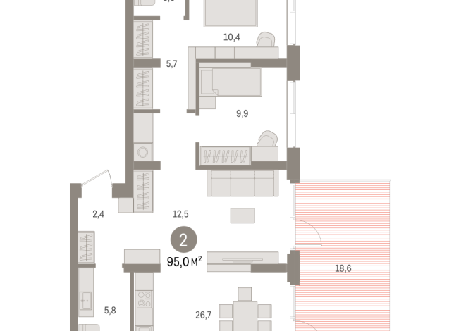 95.00 м² | 2 - 7 эт.