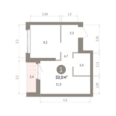 33.00 м² | 17 - 25 эт. 00