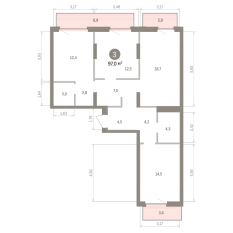 97.00 м² | 3 - 7 эт. 00