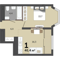 40.40 м² | 7 - 23 эт. 00