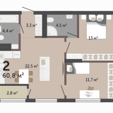 60.80 м² | 2 - 17 эт. 00