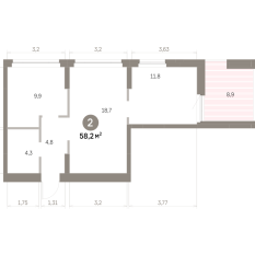 58.00 м² | 2 - 9 эт. 00