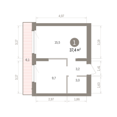 37.00 м² | 8 - 9 эт. 00