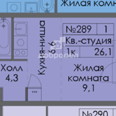 1-к квартира | 26.20 м² | 26 - 29 эт. 00