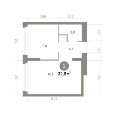 32.00 м² | 4 - 9 эт. 00