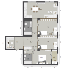 115.50 м² | 13 - 15 эт. 00