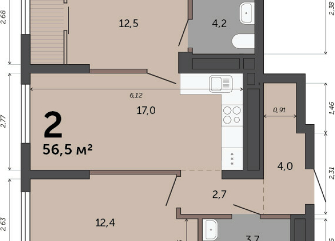 56.50 м² | 11 - 23 эт.