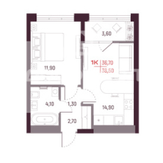 1-к квартира | 35.00 м² | 8 - 16 эт. 41