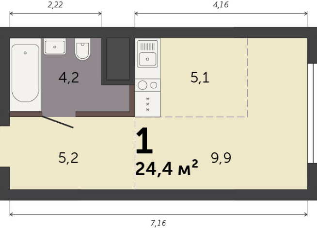24.40 м² | 13 - 32 эт.