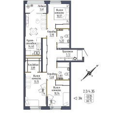 3-к квартира | 81.90 м² | 3 - 8 эт. 01